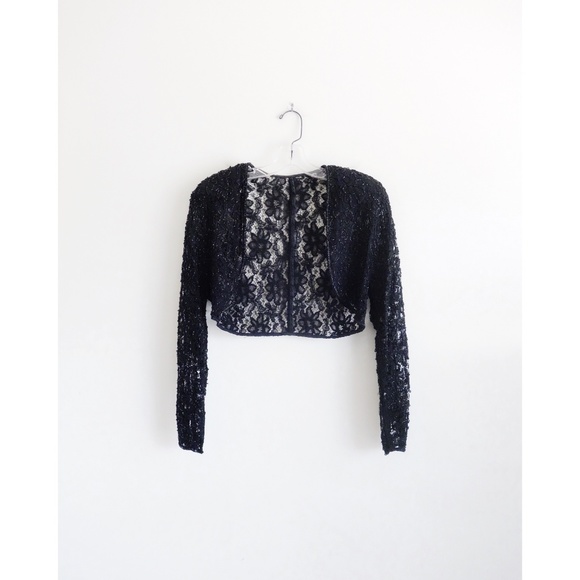 Vintage 90s Black Beaded Lace Gown Dress sz 4 - Picture 5 of 7